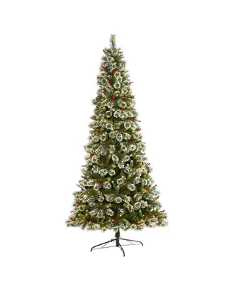Frosted Swiss Pine Artificial Christmas Tree with Lights and Berries, 108"