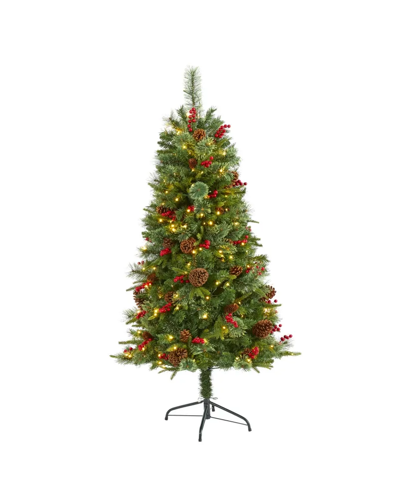 Norway Mixed Pine Artificial Christmas Tree with Lights, Pine Cones and Berries, 60"