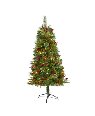 Norway Mixed Pine Artificial Christmas Tree with Lights, Pine Cones and Berries, 60"