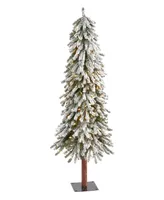 Flocked Grand Alpine Artificial Christmas Tree with Lights and Bendable Branches On Natural Trunk, 60"