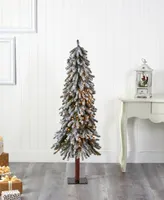 Flocked Grand Alpine Artificial Christmas Tree with Lights and Bendable Branches On Natural Trunk, 60"