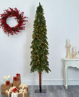 Grand Alpine Artificial Christmas Tree with Lights and Bendable Branches on Natural Trunk