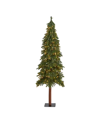 Grand Alpine Artificial Christmas Tree with Lights and Bendable Branches On Natural Trunk, 72"