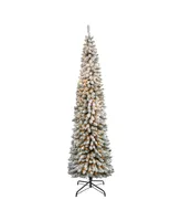 Flocked Pencil Artificial Christmas Tree with Lights and Bendable Branches