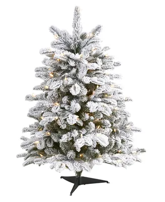 Flocked North Carolina Fir Artificial Christmas Tree with Lights and Bendable Branches, 36"