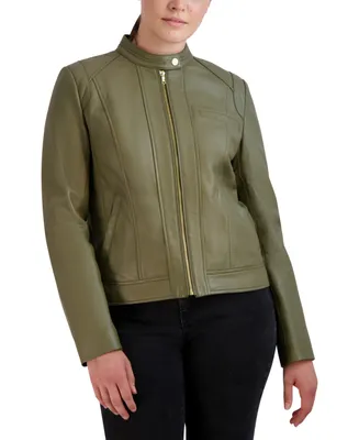 Cole Haan Women's Stand-Collar Leather Moto Coat, Created for Macy's