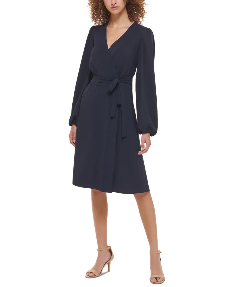 Tommy Hilfiger Women's Faux-Wrap Blouson-Sleeve Midi Dress