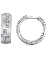 Men's Diamond Cross Small Huggie Hoop Earrings (1/20 ct. t.w.) in Sterling Silver, 0.63"