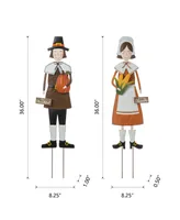 Glitzhome Metal Thanksgiving Pilgrim Yard Stake, Standing Decor or Hanging Decor Set, 2 Piece