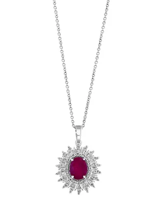 Effy Ruby (1-7/8 ct. t.w.) & Diamond (1/10 ct. t.w.) Halo 18" Pendant Necklace in 14k White Gold