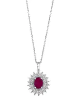 Effy Ruby (1-7/8 ct. t.w.) & Diamond (1/10 ct. t.w.) Halo 18" Pendant Necklace in 14k White Gold