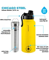Grosche Chicago Steel Insulated Tea Infusion Flask, and Coffee Tumbler, 32 Fluid Oz