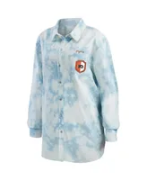 Women's Wear by Erin Andrews White Philadelphia Flyers Oversized Tie-Dye Button-Up Denim Shirt