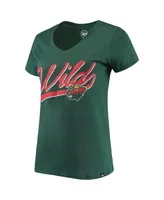 Women's '47 Brand Green Minnesota Wild Script Sweep Ultra Rival V-Neck T-shirt