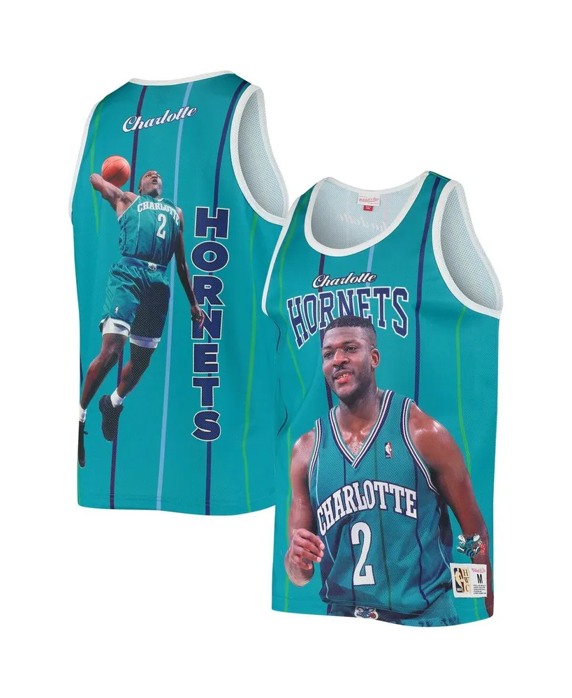 Men's Mitchell & Ness Larry Johnson Teal Charlotte Hornets Hardwood Classics Player Tank Top