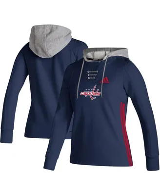 Women's adidas Navy Washington Capitals Skate Lace Aeroready Pullover Hoodie