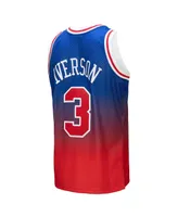 Men's Mitchell & Ness Allen Iverson Red, Royal Philadelphia 76ers 1996/97 Hardwood Classics Fadeaway Swingman Player Jersey