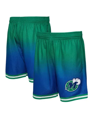 Men's Mitchell & Ness Green and Navy Dallas Mavericks 1998/99 Hardwood Classics Fadeaway Reload 3.0 Swingman Shorts