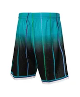 Men's Mitchell & Ness Teal and Black Charlotte Hornets 1995/96 Hardwood Classics Fadeaway Reload 3.0 Swingman Shorts