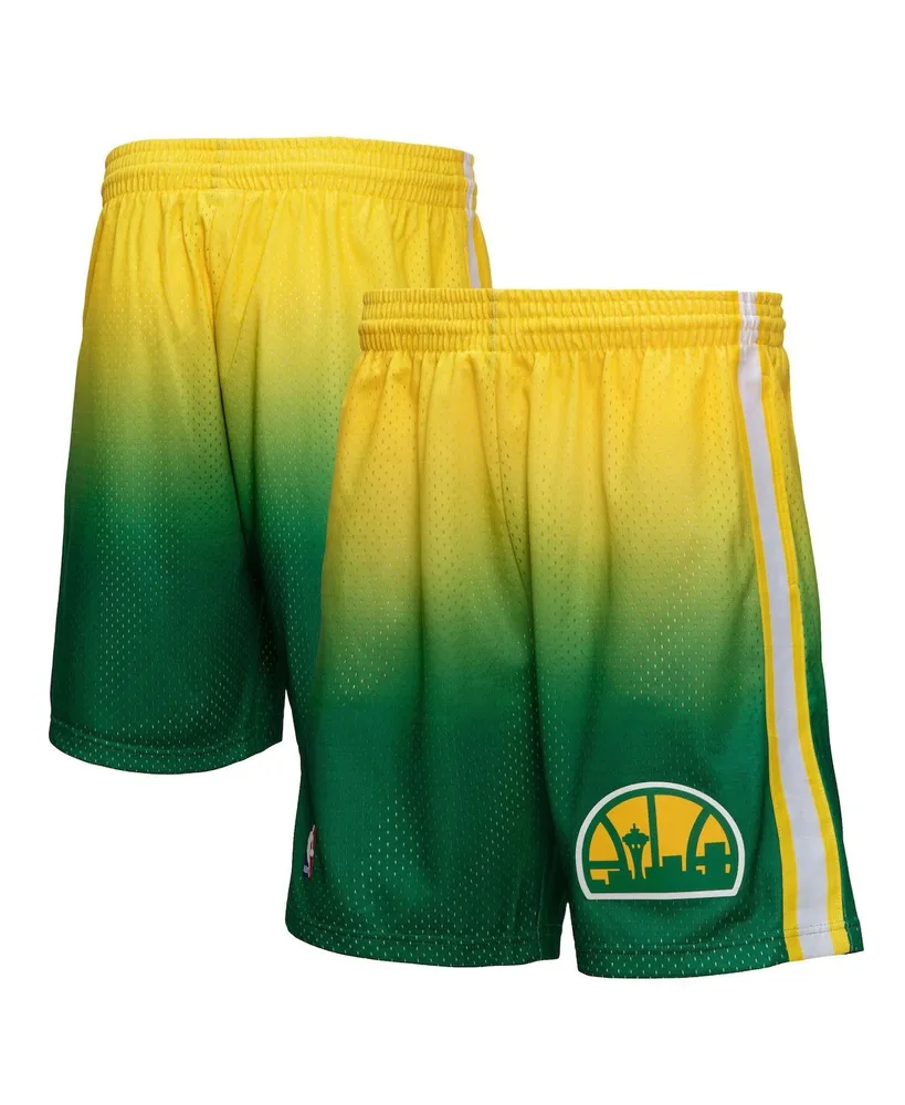 Men's Mitchell & Ness Yellow and Green Seattle SuperSonics 1994/95 Hardwood Classics Fadeaway Reload 3.0 Swingman Shorts