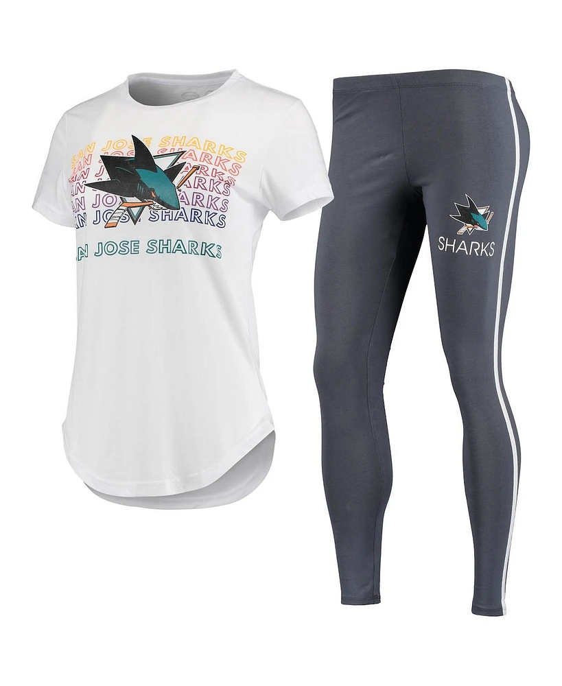 Women's Concepts Sport White, Charcoal San Jose Sharks Sonata T-shirt and Leggings Set