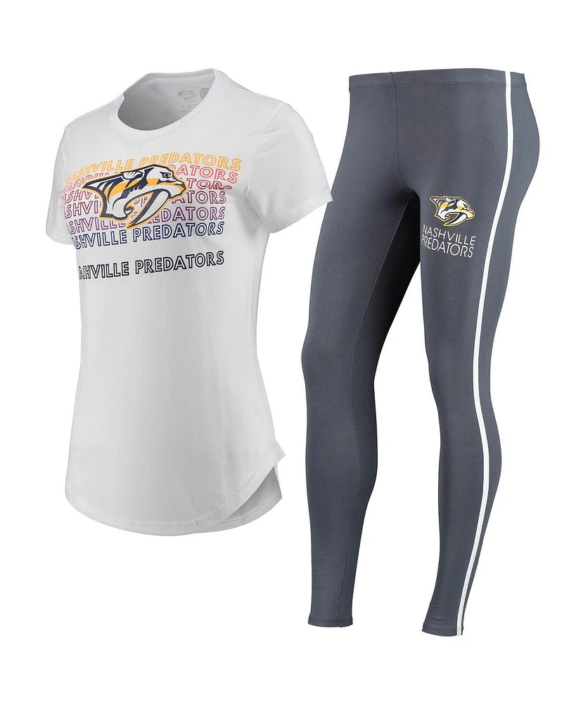 Women's Concepts Sport White, Charcoal Nashville Predators Sonata T-shirt and Leggings Set