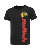 Big Girls Black Chicago Blackhawks Chenille Script T-shirt