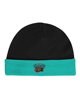 Infant Boys and Girls Mitchell & Ness Black, Turquoise Vancouver Grizzlies Hardwood Classics Bodysuits Cuffed Knit Hat Set