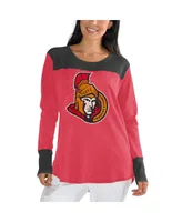 Women's Touch Red and Black Ottawa Senators Plus Size Blindside Tri-Blend Long Sleeve Thermal T-shirt