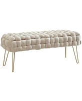 Ornavo Home Mirage Velvet Woven Bench Ottoman