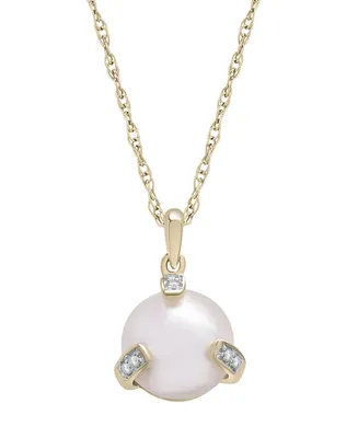 Cultured Freshwater Pearl with Diamond Accent Fashion Pendant Necklace in 14K Yellow Gold