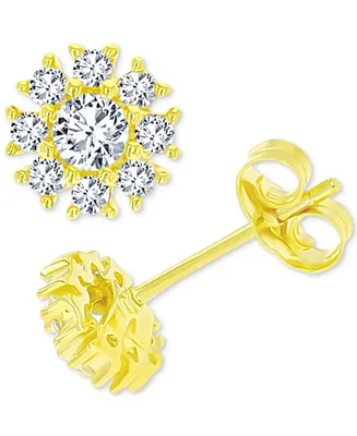 Cubic Zirconia Snowflake Cluster Stud Earrings in 14k Gold-Plated Sterling Silver