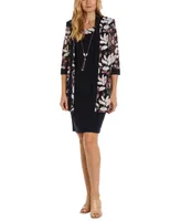 R & M Richards Women's 2-Pc. Printed Mesh Jacket Scoop-Neck Necklace Dress Set