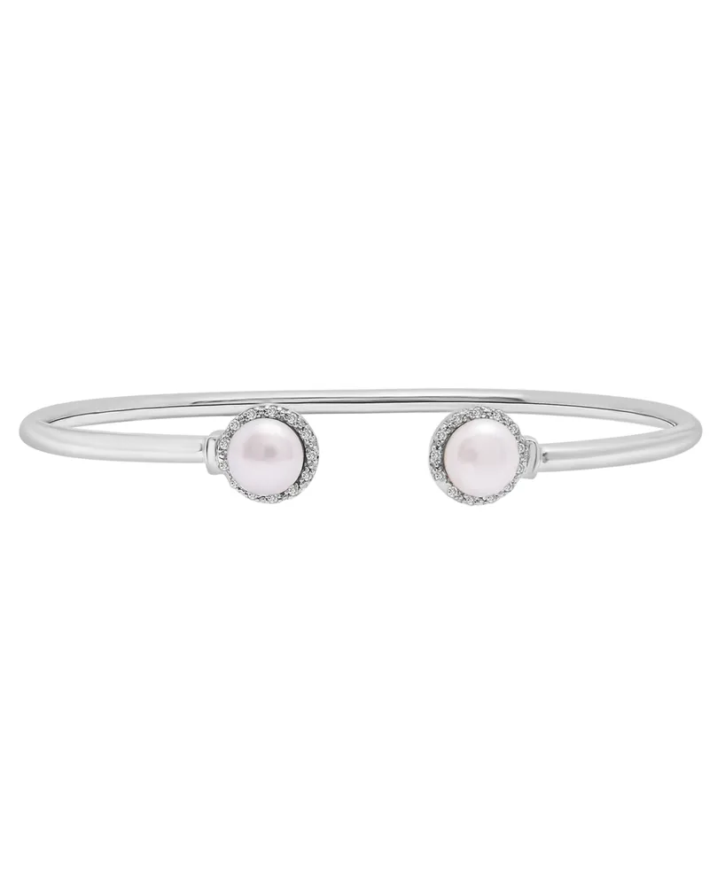 Cultured Freshwater Pearl (6mm) & Diamond (1/10ct. tw.) Open Bangle in Sterling Silver