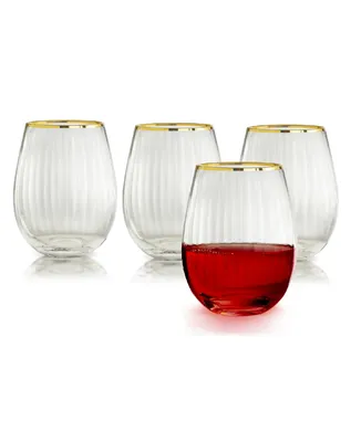 Rocher Stemless Wine Glasses, Set of 4, 21 Oz - Clear, Gold