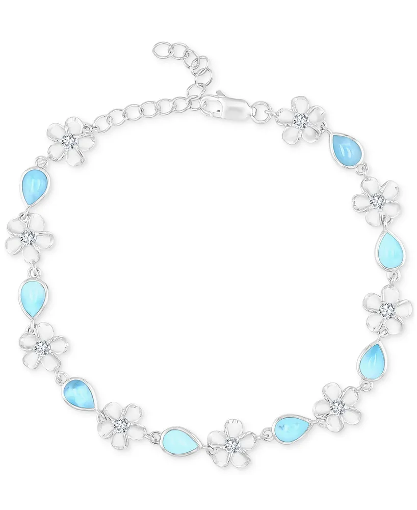 Larimar (1-1/2 ct. t.w.) & Cubic Zirconia Flower Link Bracelet in Sterling Silver