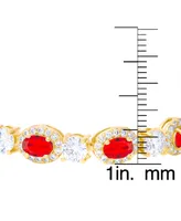 Lab-Created Ruby (7-3/4 ct. t.w.) & Cubic Zirconia Halo Link Bracelet in Gold-Plated Brass