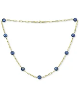 Green Jade Bead Paperclip Link Collar Necklace Gold-Plated Sterling Silver, 18" + 2" extender, (Also Onyx)