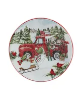 Certified International Red Truck Snowman 4 Piece Canape Plate Set