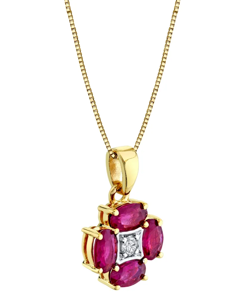 Ruby (1-3/8 ct. t.w.) & Diamond (1/20 ct. t.w.) Flower 18" Pendant Necklace in 14k Gold