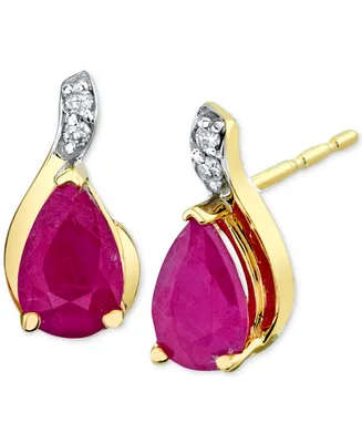 Ruby (1 ct. t.w.) & Diamond Accent Pear Stud Earrings in 14k Gold
