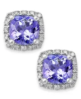 Tanzanite (1-5/8 ct. t.w.) and Diamond (1/8 ct. t.w.) Square Stud Earrings in 14k White Gold