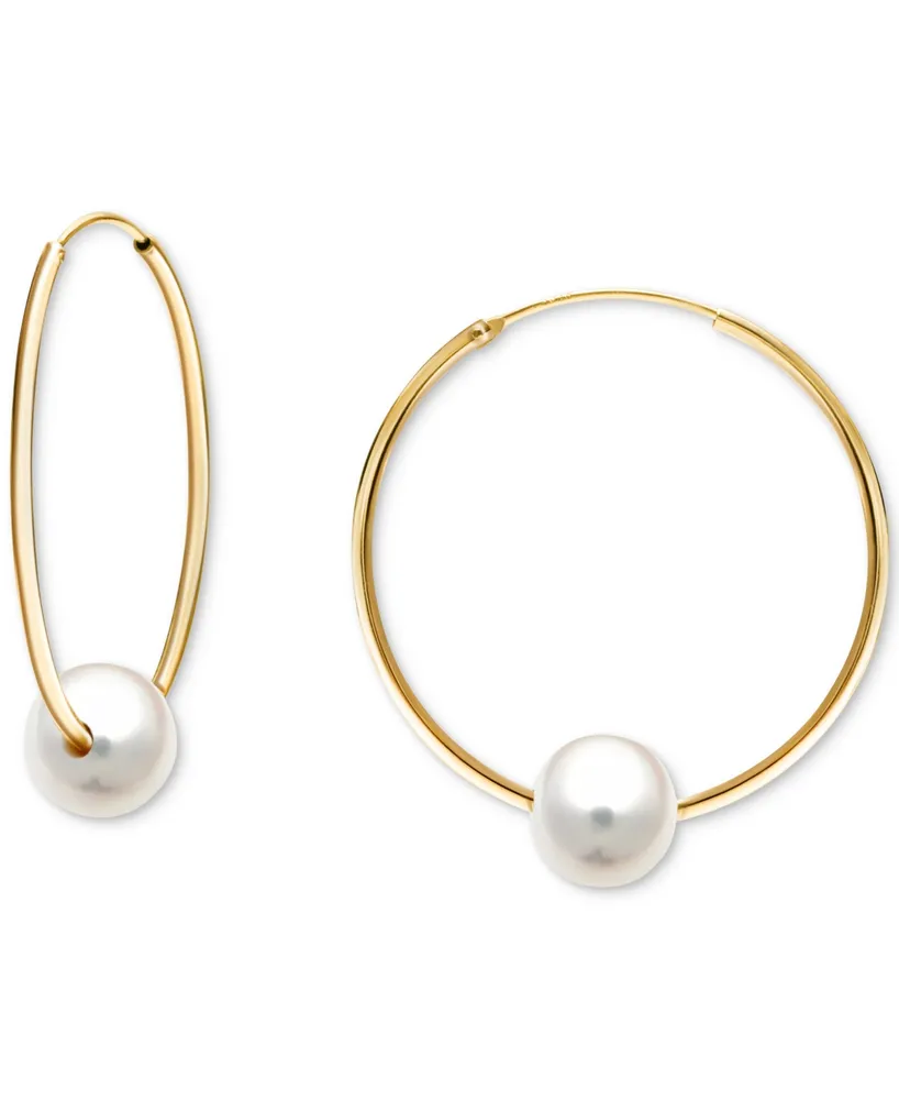 Cultured Freshwater Pearl (10mm) Medium Hoop Earrings, 1.5"