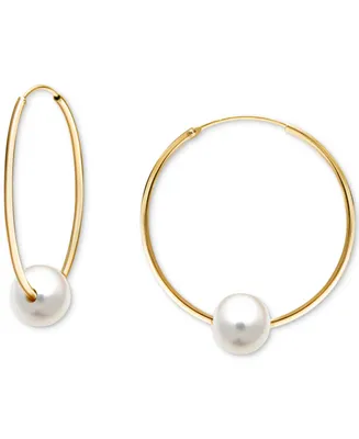 Cultured Freshwater Pearl (10mm) Medium Hoop Earrings, 1.5"