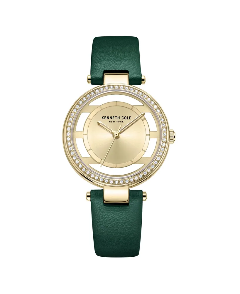 Kenneth Cole New York Women's Transparency Green Genuine Leather Strap Watch 34mm