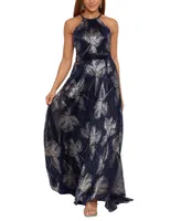 Betsy & Adam Women's Metallic Printed Halter Gown