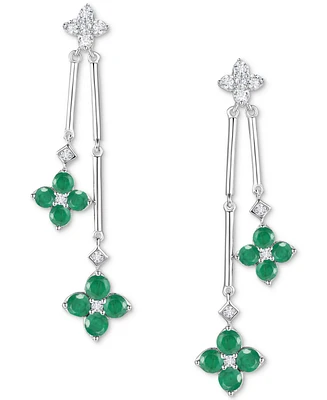 Sapphire (1-1/10 ct. t.w.) & Diamond (1/5 Flower Drop Earrings Sterling Silver (Also Ruby Emerald)