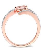 10K Rose Gold Morganite and Diamond Open Wrap Ring