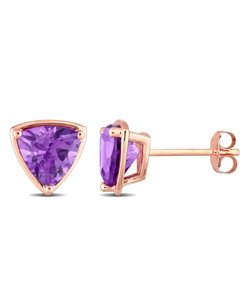 14K Rose Gold Plated Amethyst Trillion Stud Earrings