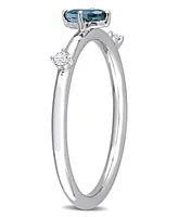 10K White Gold Blue Topaz and Oval Stackable Ring